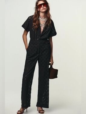 NWT Zara Woman Bloggers Fav EMBROIDERED EYELET BUCKLE JUMPSUIT Size M Medium